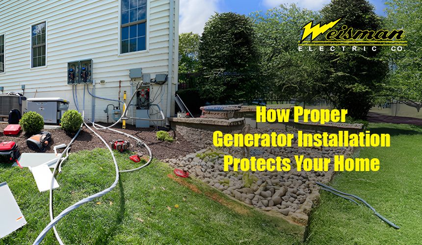 Licensed electrician installing home backup generator