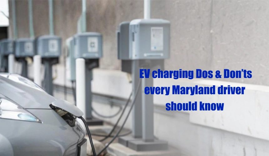 EV charging station in residential driveway showing proper cable management and safe charging practices