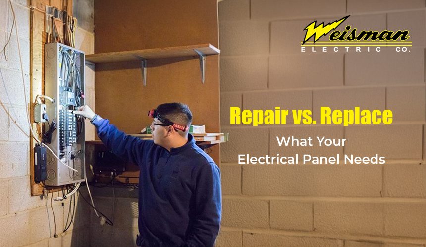 Electrician evaluating old electrical panel